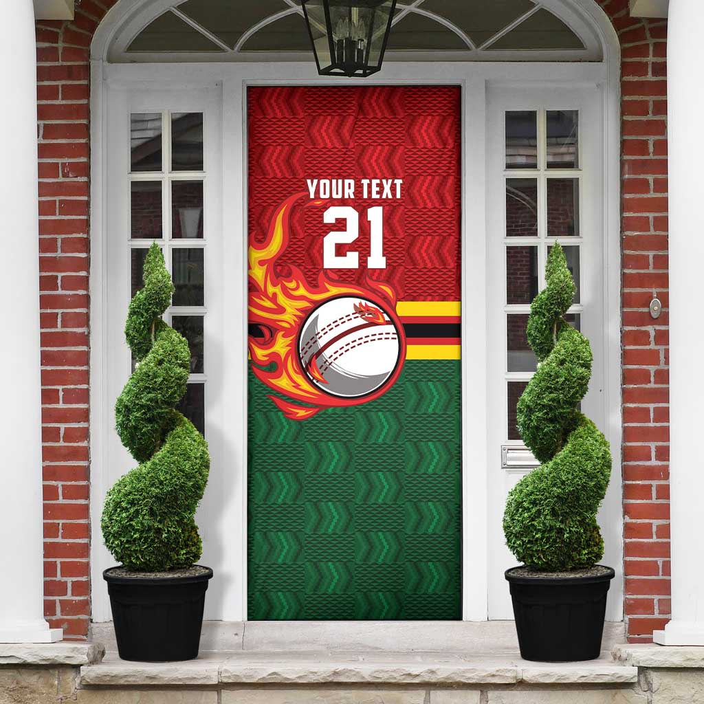 Custom Africa Cricket Zimbabwe Door Cover The Chevrons Cricket Ball Fire