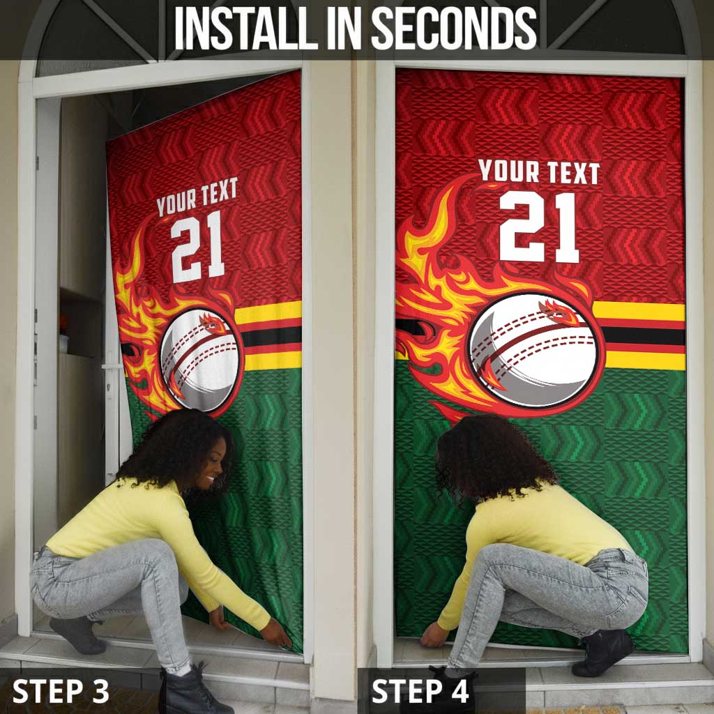 Custom Africa Cricket Zimbabwe Door Cover The Chevrons Cricket Ball Fire