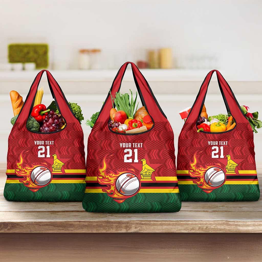 Custom Africa Cricket Zimbabwe Grocery Bag The Chevrons Cricket Ball Fire - African Pride