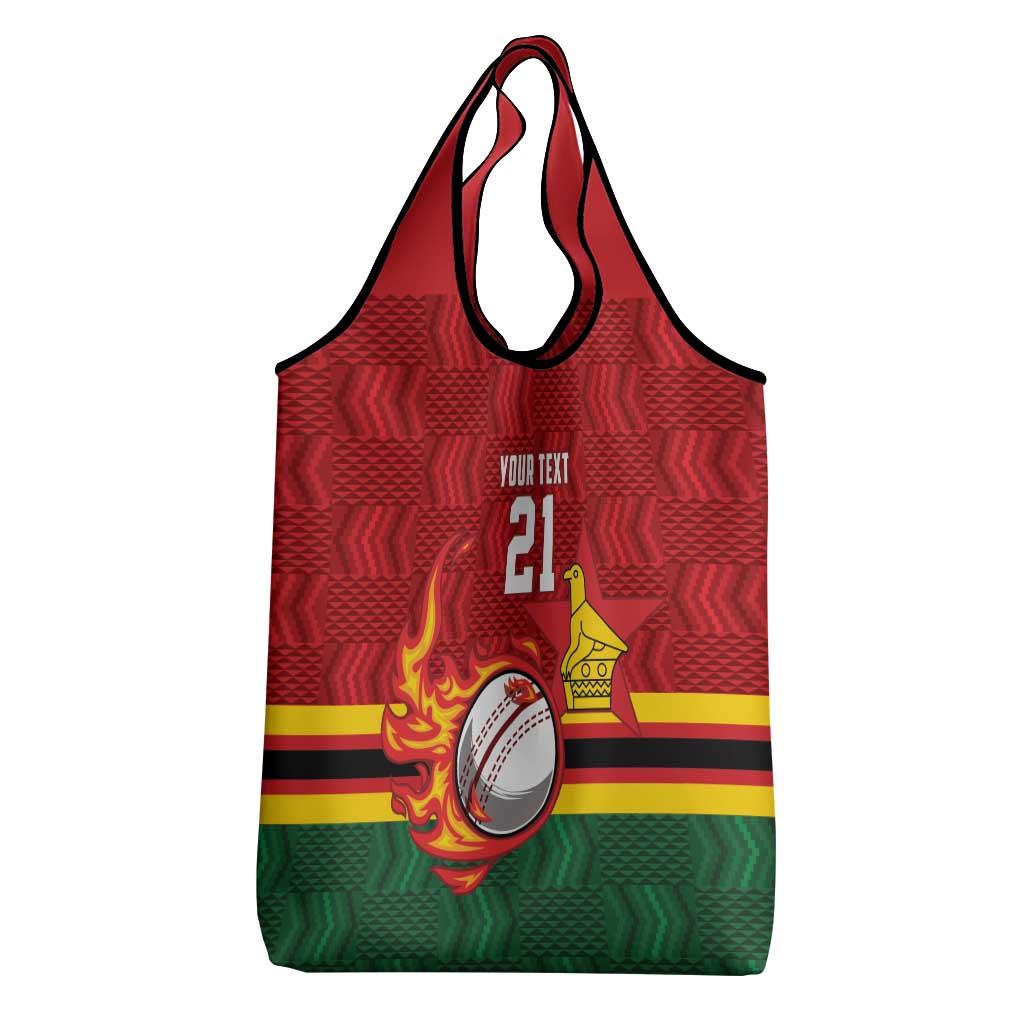 Custom Africa Cricket Zimbabwe Grocery Bag The Chevrons Cricket Ball Fire - African Pride