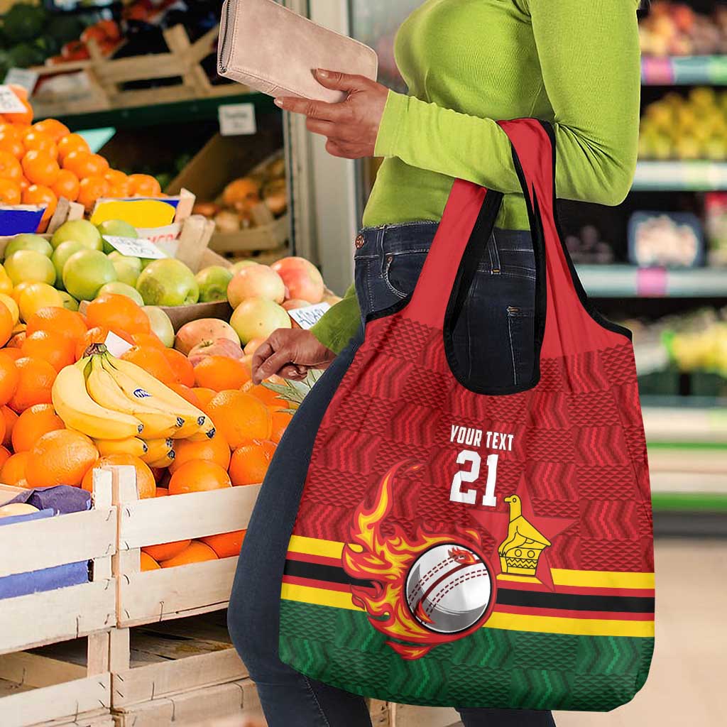 Custom Africa Cricket Zimbabwe Grocery Bag The Chevrons Cricket Ball Fire - African Pride