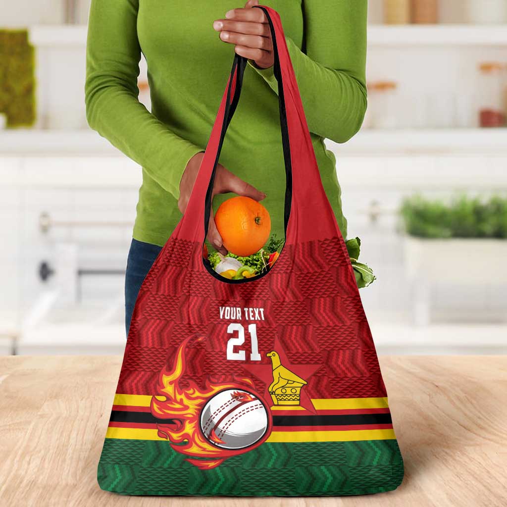 Custom Africa Cricket Zimbabwe Grocery Bag The Chevrons Cricket Ball Fire - African Pride