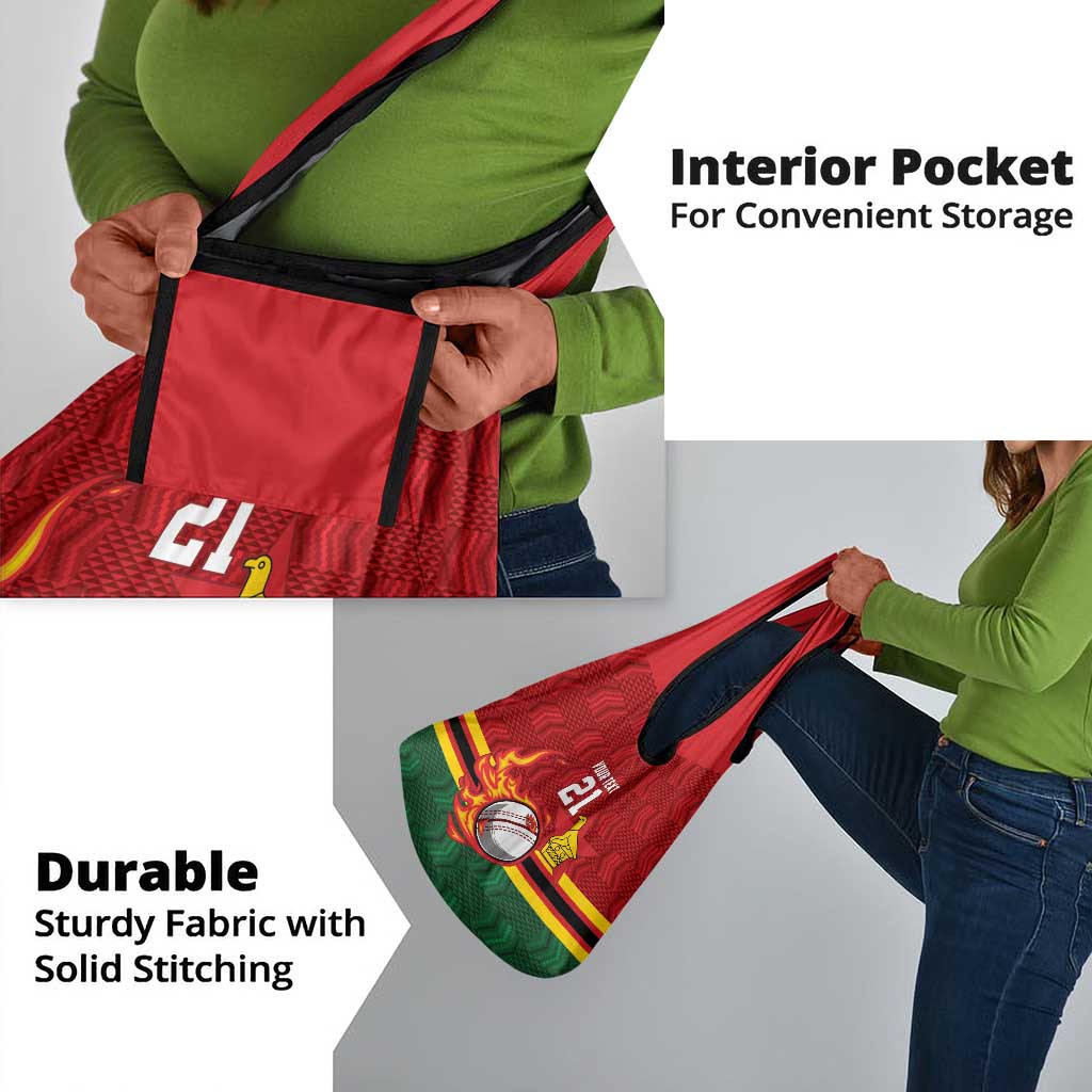 Custom Africa Cricket Zimbabwe Grocery Bag The Chevrons Cricket Ball Fire - African Pride