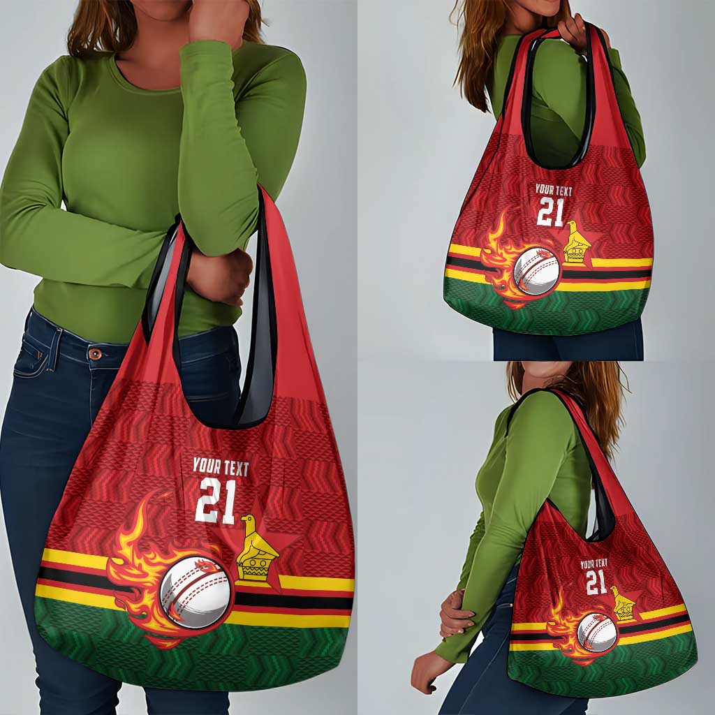 Custom Africa Cricket Zimbabwe Grocery Bag The Chevrons Cricket Ball Fire - African Pride