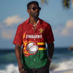 Custom Africa Cricket Zimbabwe Hawaiian Shirt The Chevrons Cricket Ball Fire - African Pride