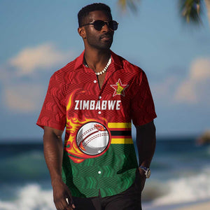 Custom Africa Cricket Zimbabwe Hawaiian Shirt The Chevrons Cricket Ball Fire - African Pride