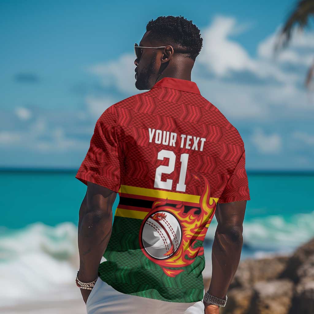 Custom Africa Cricket Zimbabwe Hawaiian Shirt The Chevrons Cricket Ball Fire - African Pride