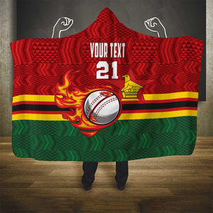 Custom Africa Cricket Zimbabwe Hooded Blanket The Chevrons Cricket Ball Fire - African Pride