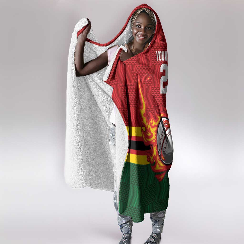 Custom Africa Cricket Zimbabwe Hooded Blanket The Chevrons Cricket Ball Fire - African Pride