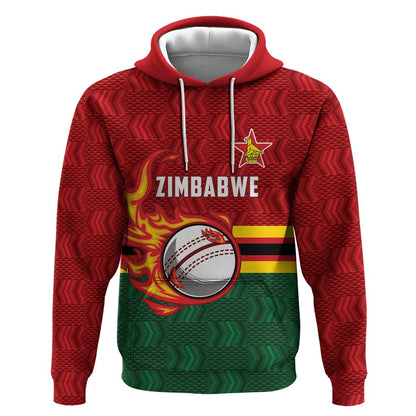 Custom Africa Cricket Zimbabwe Hoodie The Chevrons Cricket Ball Fire - African Pride