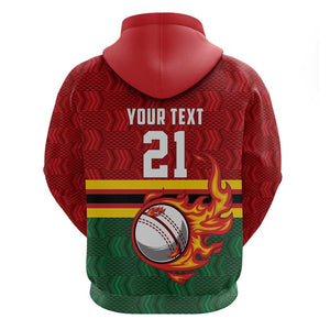Custom Africa Cricket Zimbabwe Hoodie The Chevrons Cricket Ball Fire - African Pride