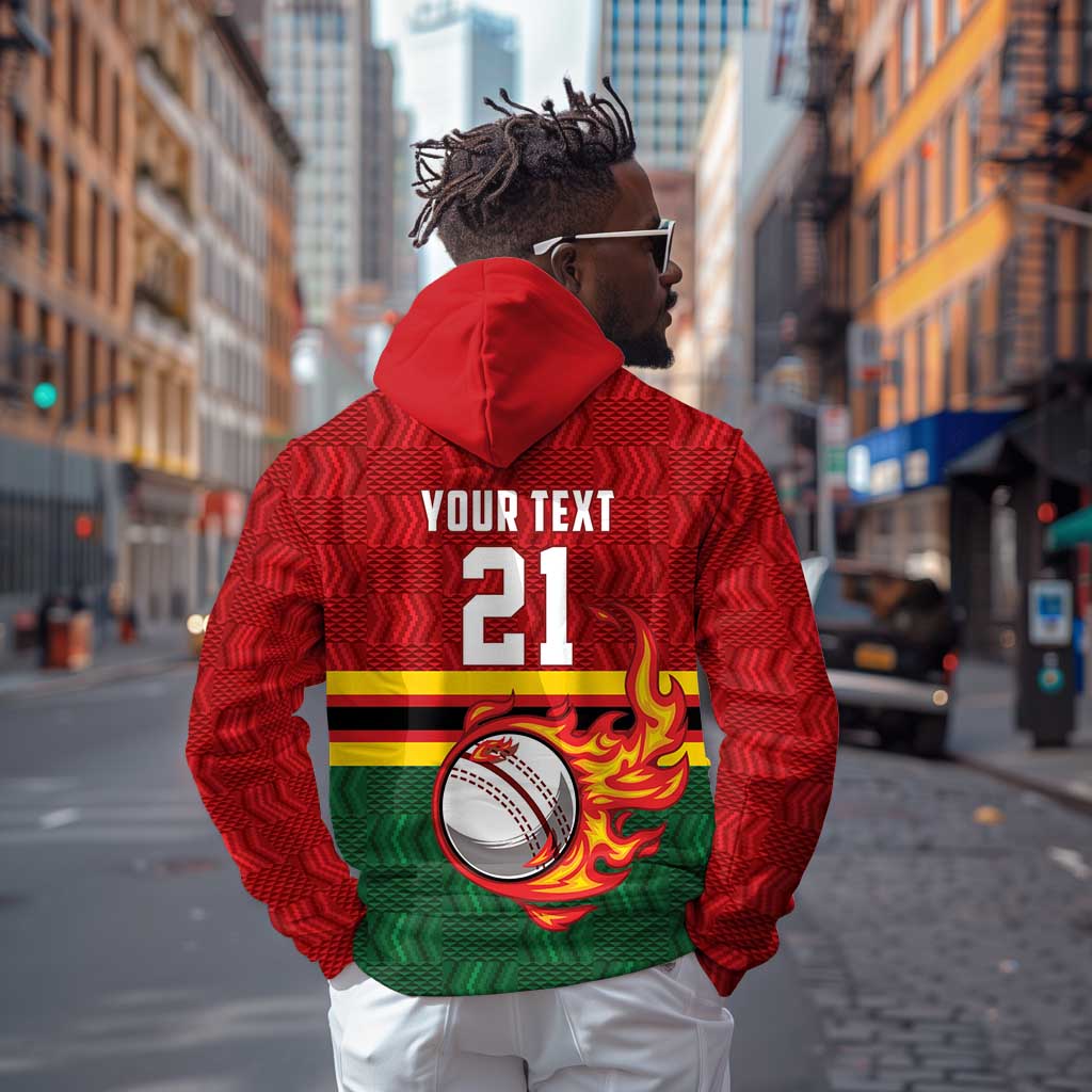 Custom Africa Cricket Zimbabwe Hoodie The Chevrons Cricket Ball Fire - African Pride