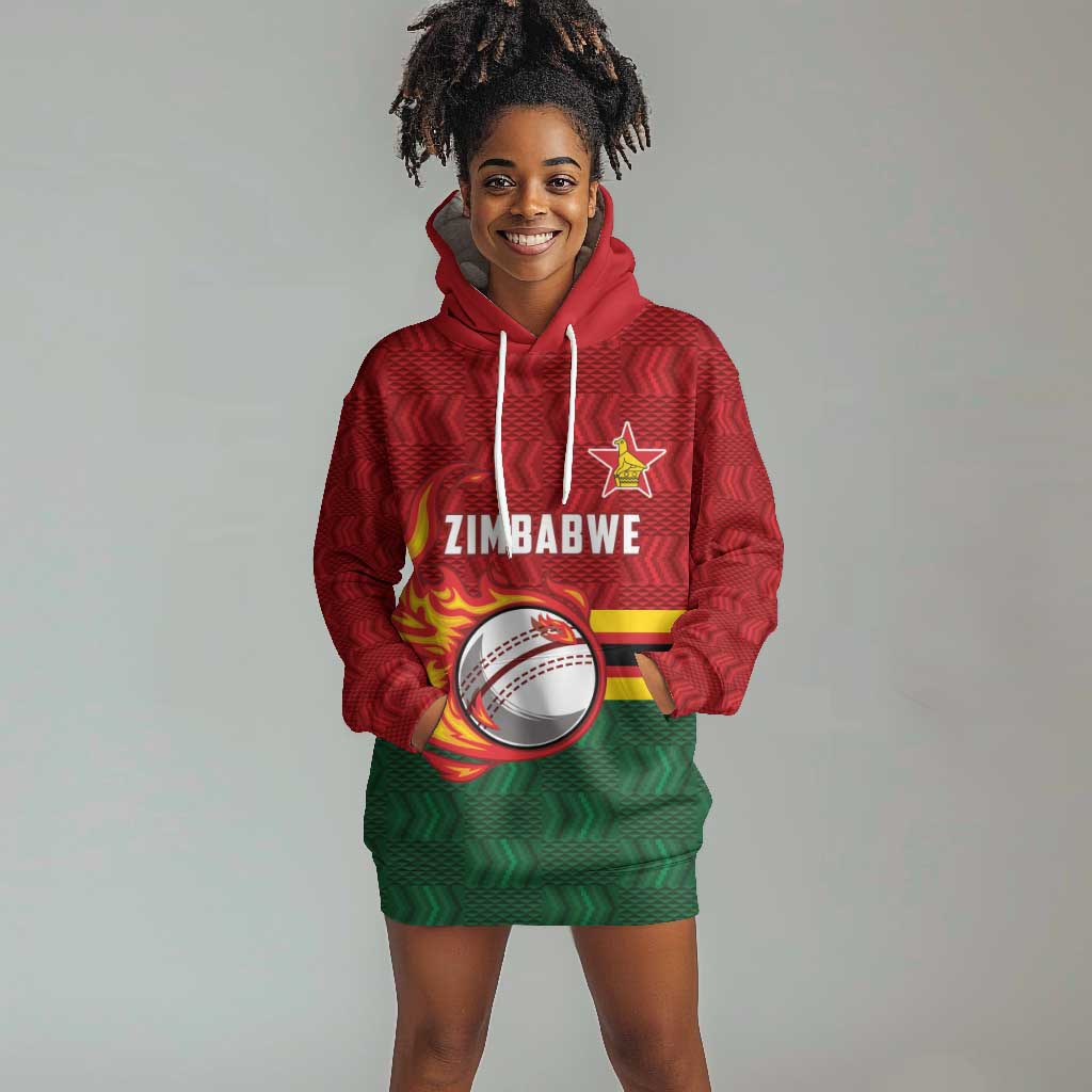 Custom Africa Cricket Zimbabwe Hoodie Dress The Chevrons Cricket Ball Fire - African Pride
