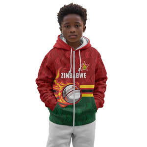 Custom Africa Cricket Zimbabwe Kid Hoodie The Chevrons Cricket Ball Fire - African Pride