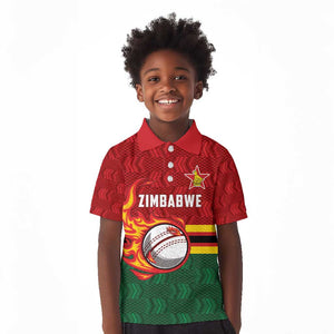 Custom Africa Cricket Zimbabwe Kid Polo Shirt The Chevrons Cricket Ball Fire - African Pride