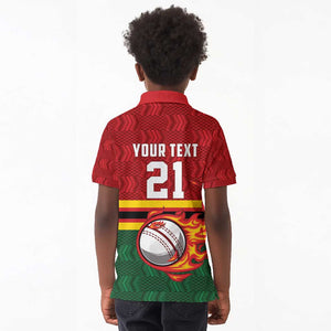 Custom Africa Cricket Zimbabwe Kid Polo Shirt The Chevrons Cricket Ball Fire - African Pride