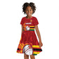 Custom Africa Cricket Zimbabwe Kid Short Sleeve Dress The Chevrons Cricket Ball Fire - African Pride