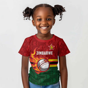 Custom Africa Cricket Zimbabwe Kid T shirt The Chevrons Cricket Ball Fire - African Pride