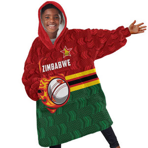 Custom Africa Cricket Zimbabwe Kid Wearable Blanket Hoodie The Chevrons Cricket Ball Fire - African Pride