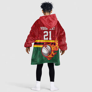 Custom Africa Cricket Zimbabwe Kid Wearable Blanket Hoodie The Chevrons Cricket Ball Fire - African Pride
