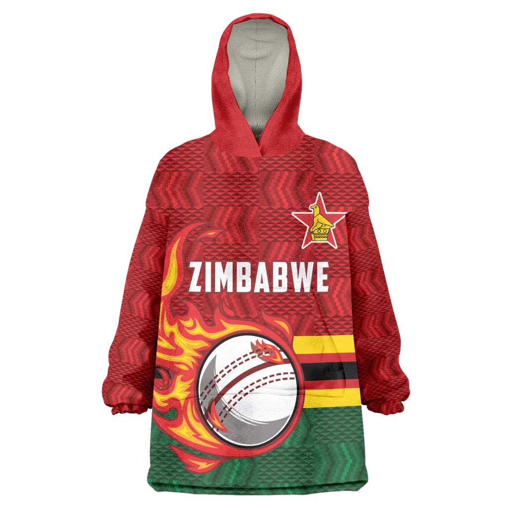 Custom Africa Cricket Zimbabwe Kid Wearable Blanket Hoodie The Chevrons Cricket Ball Fire - African Pride