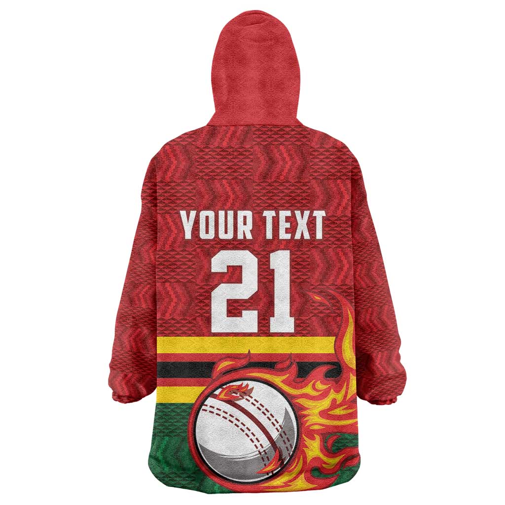 Custom Africa Cricket Zimbabwe Kid Wearable Blanket Hoodie The Chevrons Cricket Ball Fire - African Pride