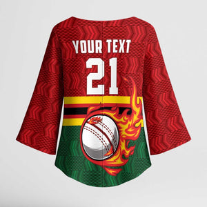 Custom Africa Cricket Zimbabwe Kimono Sleeve Blouse The Chevrons Cricket Ball Fire