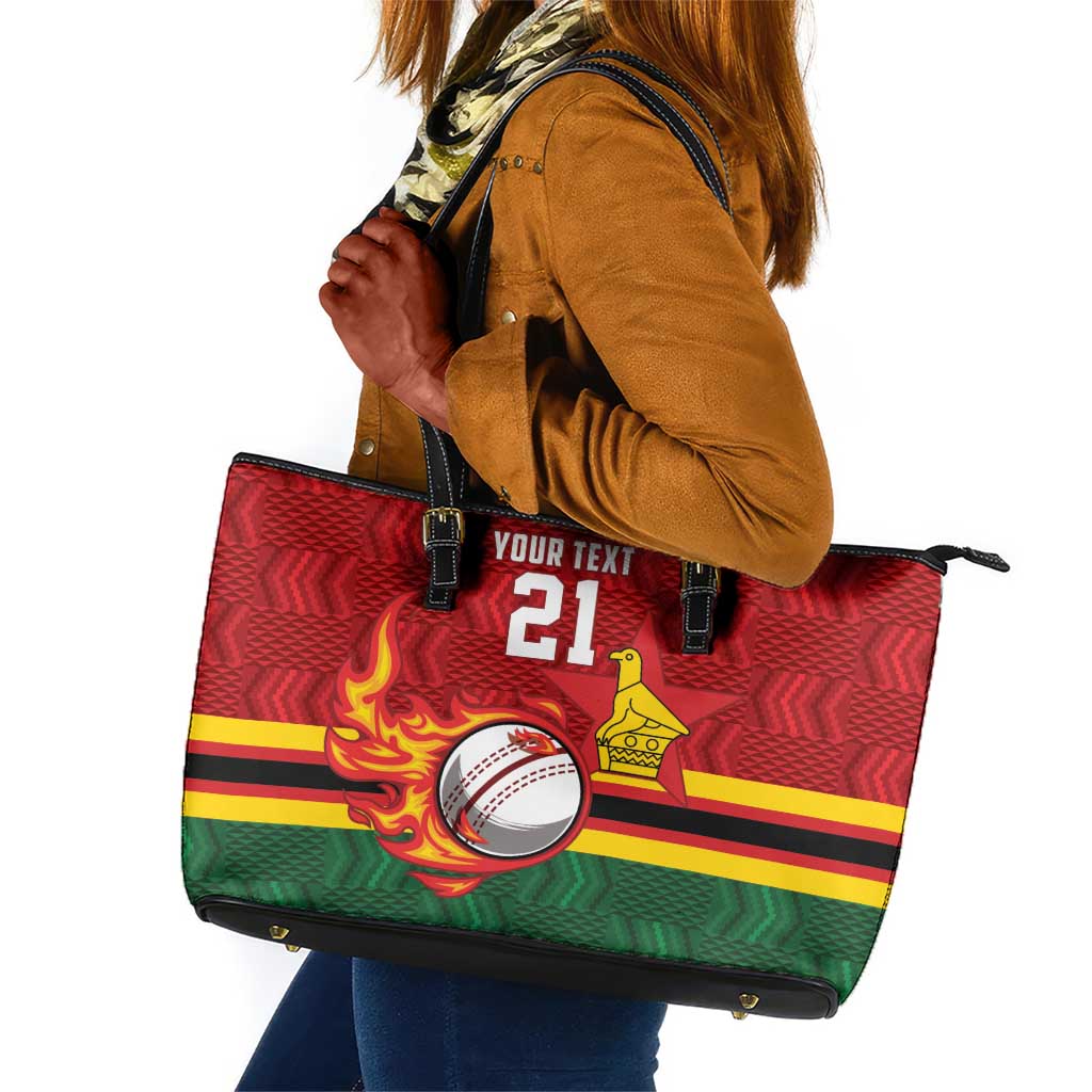 Custom Africa Cricket Zimbabwe Leather Tote Bag The Chevrons Cricket Ball Fire - African Pride