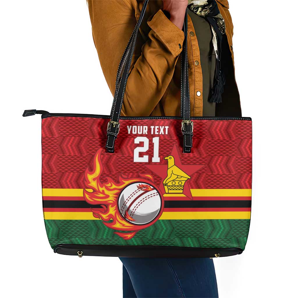 Custom Africa Cricket Zimbabwe Leather Tote Bag The Chevrons Cricket Ball Fire - African Pride