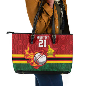 Custom Africa Cricket Zimbabwe Leather Tote Bag The Chevrons Cricket Ball Fire - African Pride