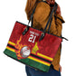Custom Africa Cricket Zimbabwe Leather Tote Bag The Chevrons Cricket Ball Fire - African Pride