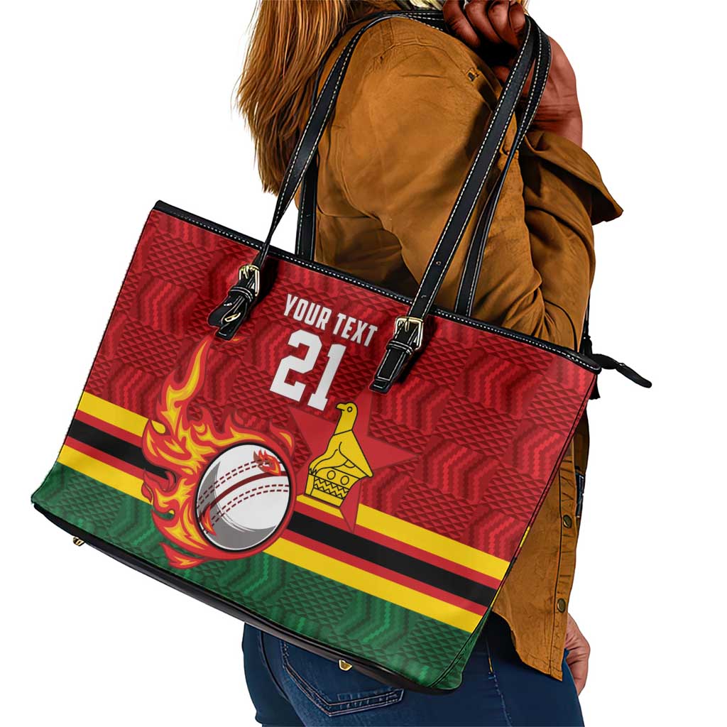 Custom Africa Cricket Zimbabwe Leather Tote Bag The Chevrons Cricket Ball Fire - African Pride