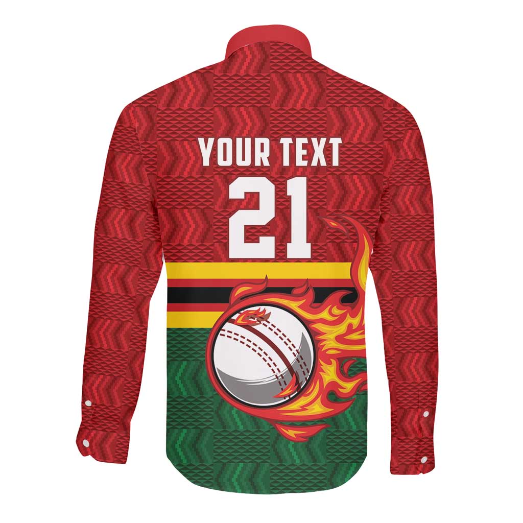 Custom Africa Cricket Zimbabwe Long Sleeve Button Shirt The Chevrons Cricket Ball Fire - African Pride
