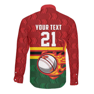Custom Africa Cricket Zimbabwe Long Sleeve Button Shirt The Chevrons Cricket Ball Fire - African Pride