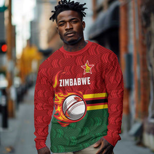 Custom Africa Cricket Zimbabwe Long Sleeve Shirt The Chevrons Cricket Ball Fire - African Pride