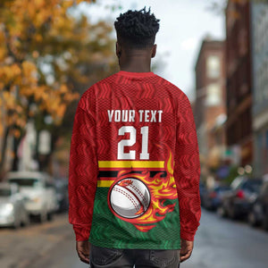 Custom Africa Cricket Zimbabwe Long Sleeve Shirt The Chevrons Cricket Ball Fire - African Pride