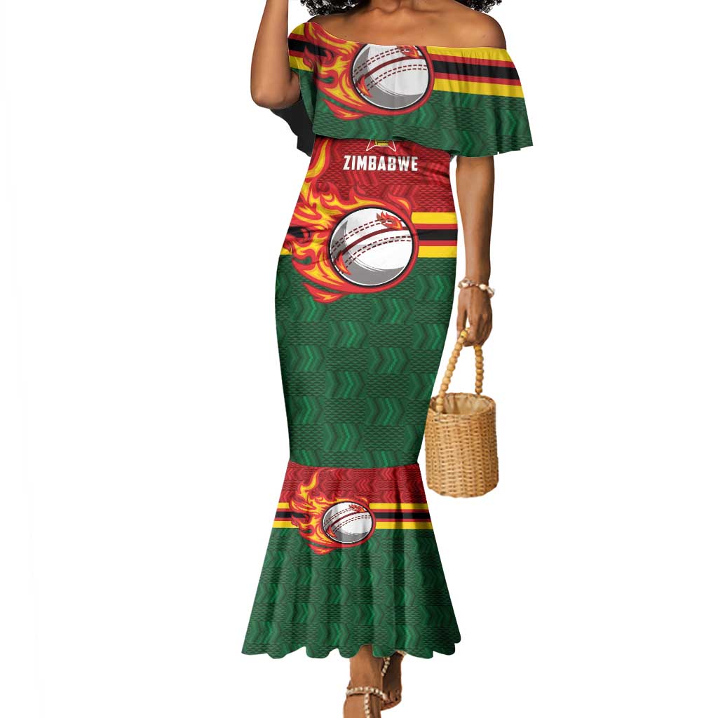 Custom Africa Cricket Zimbabwe Mermaid Dress The Chevrons Cricket Ball Fire - African Pride