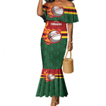 Custom Africa Cricket Zimbabwe Mermaid Dress The Chevrons Cricket Ball Fire - African Pride