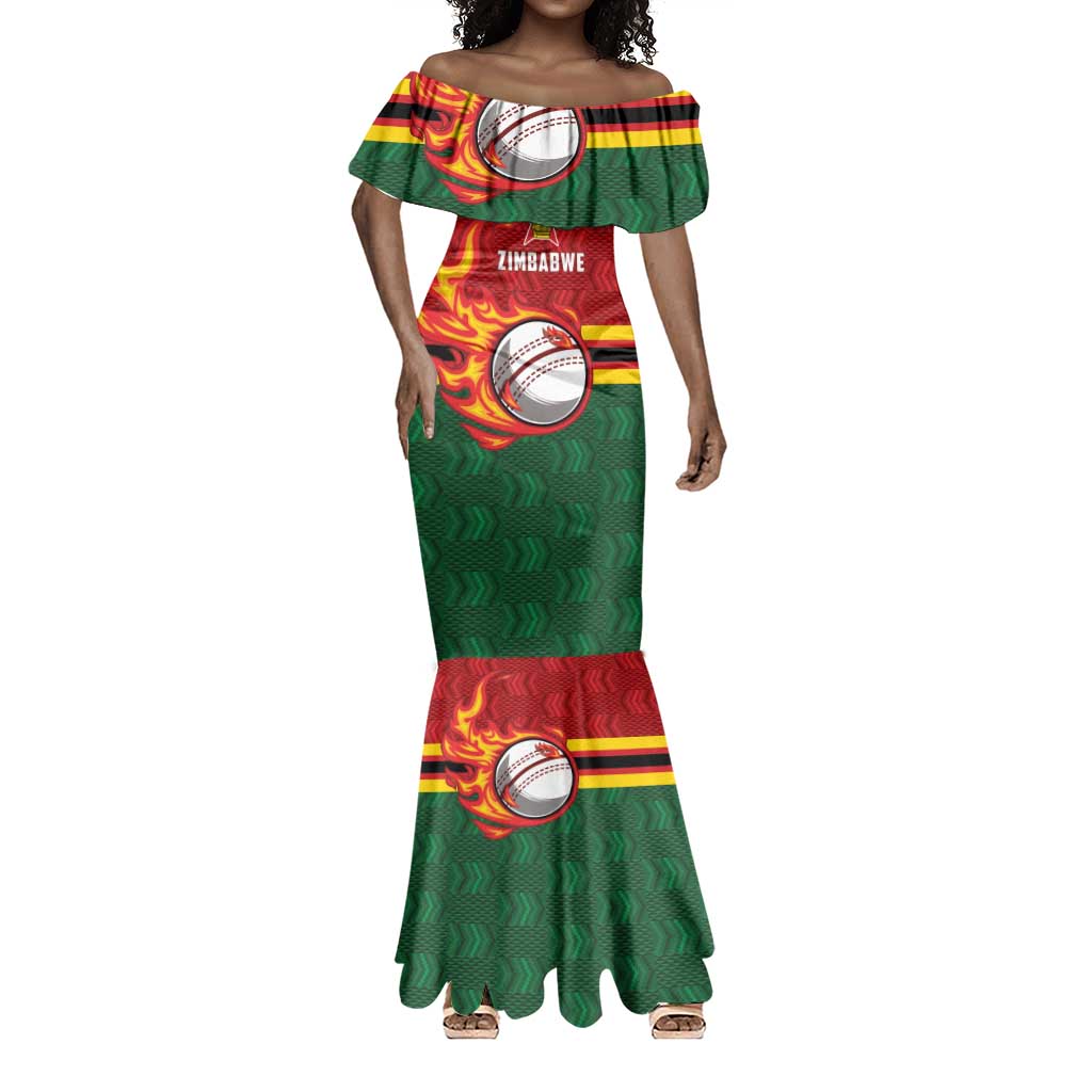 Custom Africa Cricket Zimbabwe Mermaid Dress The Chevrons Cricket Ball Fire - African Pride