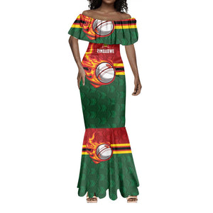 Custom Africa Cricket Zimbabwe Mermaid Dress The Chevrons Cricket Ball Fire - African Pride