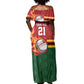 Custom Africa Cricket Zimbabwe Off Shoulder Maxi Dress The Chevrons Cricket Ball Fire - African Pride