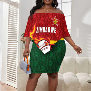 Custom Africa Cricket Zimbabwe Off Shoulder Short Dress The Chevrons Cricket Ball Fire - African Pride