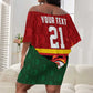 Custom Africa Cricket Zimbabwe Off Shoulder Short Dress The Chevrons Cricket Ball Fire - African Pride