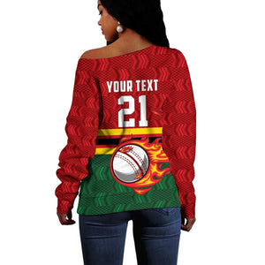 Custom Africa Cricket Zimbabwe Off Shoulder Sweater The Chevrons Cricket Ball Fire - African Pride