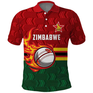 Custom Africa Cricket Zimbabwe Polo Shirt The Chevrons Cricket Ball Fire - African Pride