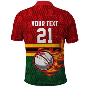 Custom Africa Cricket Zimbabwe Polo Shirt The Chevrons Cricket Ball Fire - African Pride