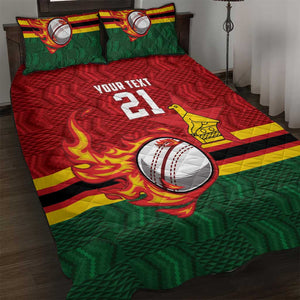 Custom Africa Cricket Zimbabwe Quilt Bed Set The Chevrons Cricket Ball Fire - African Pride