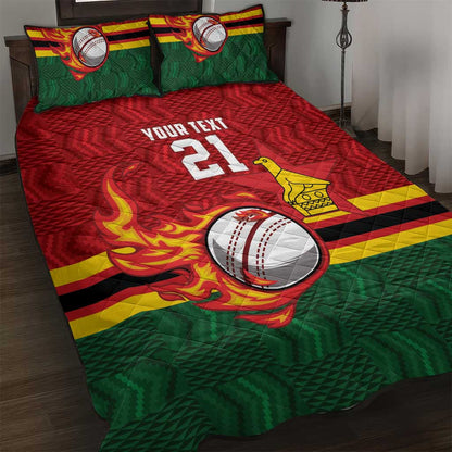 Custom Africa Cricket Zimbabwe Quilt Bed Set The Chevrons Cricket Ball Fire - African Pride