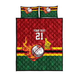 Custom Africa Cricket Zimbabwe Quilt Bed Set The Chevrons Cricket Ball Fire - African Pride