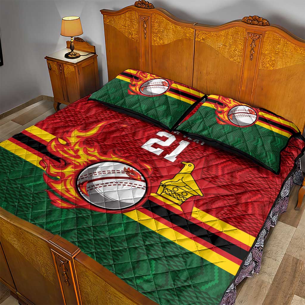 Custom Africa Cricket Zimbabwe Quilt Bed Set The Chevrons Cricket Ball Fire - African Pride